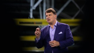 James Farley, president and chief executive officer of Ford Motor Co., speaks during a launch event for the 2022 Ford F-150 Lightning all-electric truck at the Rouge Electric Vehicle Center in Dearborn, Michigan, U.S., on Tuesday, April 26, 2022.