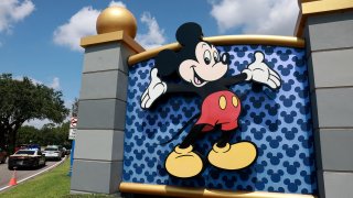 A sign near an entranceway to Walt Disney World on MAY 22, 2023 in Orlando, Florida.