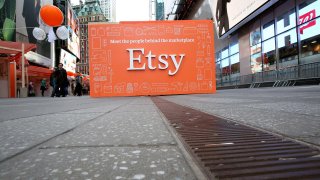 The Etsy Sellers Market in Times Square celebrating Etsy’s celebration of its initial public offering at Nasdaq in New York City on April 16, 2015.