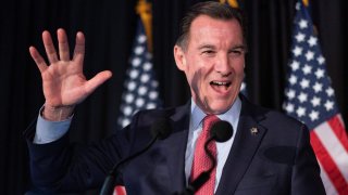 Democratic congressional candidate for New York’s 3rd district, Tom Suozzi, delivers his victory speech during his election night party, following a special election to fill the vacancy created by Republican George Santos’ ouster from Congress, in Woodbury, New York, U.S., February 13, 2024. 