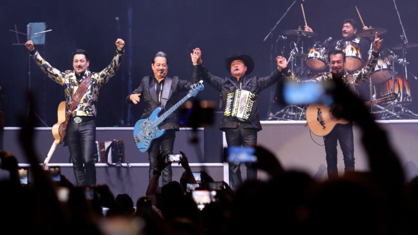 MEXICO CITY, MEXICO – JUNE 9: Luis Hernández, Hernán Hernández, Jorge Hernández and Raúl Hernández of Los Tigres Del Norte performs on stage during a concert as part of the ‘Siempre Contigo Tour’ at Arena Ciudad de Mexico on June 9, 2023 in Mexico City, Mexico. (Photo by Adrián Monroy/Medios y Media/Getty Images)