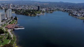 Downtown and Lake Merritt are seen from this drone view in Oakland, Calif., on Thursday, May 13, 2021.