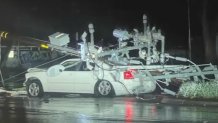 A downed power pole crushed a car in Pittsburg. (Feb. 19, 2024)