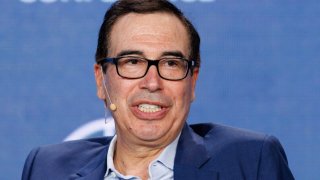 Steven T. Mnuchin, 77th U.S. Secretary of Treasury; Founder and Managing Partner, Liberty Strategic Capital, speaks at the 2023 Milken Institute Global Conference in Beverly Hills, California, U.S., May 2, 2023.