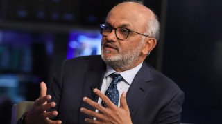 Adobe CEO Shantanu Narayen speaks during an interview with CNBC on the floor of the New York Stock Exchange on Feb. 20, 2024.