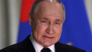 Russian President Vladimir Putin speeches during an annual expanded Prosecutor General’s Office meeting, March 26, 2024, in Moscow, Russia.