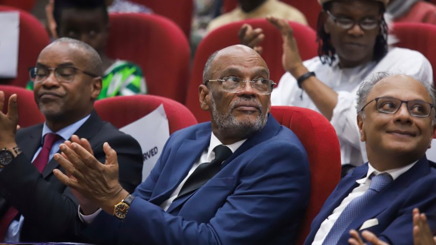 FILE – Haiti’s Prime Minister Ariel Henry attends a public lecture at the United States International University in Nairobi, Kenya, March 1, 2024. The prime minister had traveled to Kenya to push for the U.N.-backed deployment of a police force from the East African country to fight gangs in Haiti. Henry, who is facing calls to resign or form a transitional council, remains unable to return home.