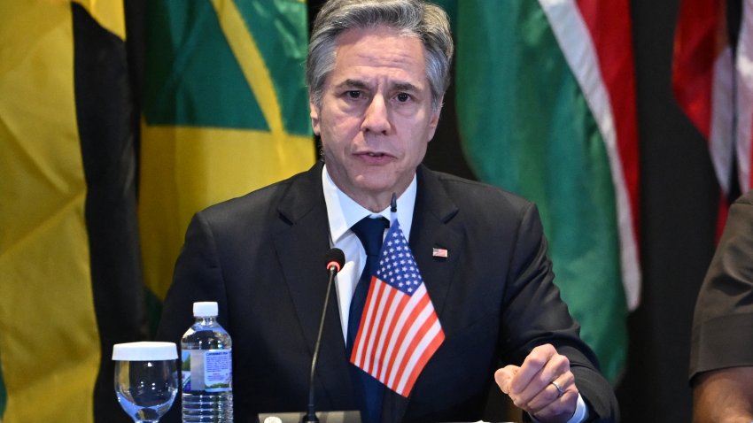 US Secretary of State Antony Blinken attends an emergency meeting on Haiti at the Conference of Heads of Government of the Caribbean Community (CARICOM) in Kingston, Jamaica, on March 11, 2024.