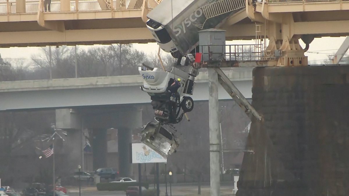 Truck driver pulled to safety from vehicle dangling over bridge NBC