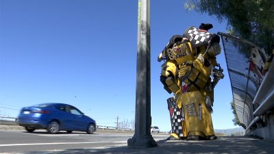 Aiming to lift spirits of passers-by, homeless San Jose artist creates elaborate, wearable suits of armor