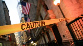 Caution tape outside the New York Stock Exchange in New York.