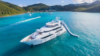 A water slide on Savannah, a 274-foot hybrid superyacht.