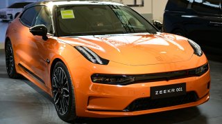Pictured here is the Zeekr 001 electric car at a services trade fair in Beijing on Aug. 31, 2023.