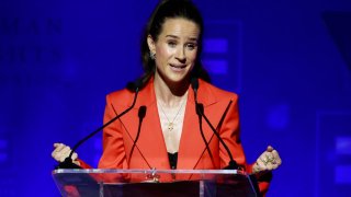 US social worker and daughter of the US president Ashley Biden speaks on stage during the Human Rights Campaign’s 2024 Los Angeles dinner at the Fairmont Century Plaza in Los Angeles, March 23, 2024.