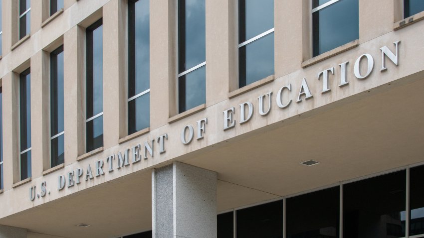 The Entrance of the Lyndon B. Johnson Department of Education building in Washington, DC