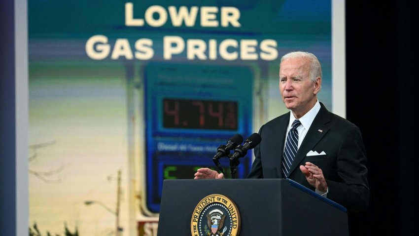 US President Joe Biden delivers remarks on efforts to lower high gas prices in the South Court Auditorium at Eisenhower Executive Office Building June 22, 2022 in Washington, DC.