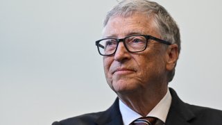 Microsoft co-founder Bill Gates reacts during a visit with Britain’s Prime Minister Rishi Sunak of the Imperial College University, in London, Britain, February 15, 2023.