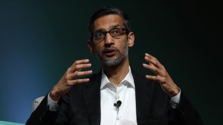 Sundar Pichai, chief executive officer of Alphabet Inc., during Stanford’s 2024 Business, Government, and Society forum in Stanford, California, US, on Wednesday, April 3, 2024.