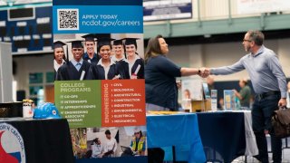 Signage at a job fair at Brunswick Community College in Bolivia, North Carolina, US, on Thursday, April 11, 2024.