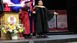 Matt Higgins, CEO of RSE Ventures, delivers the commencement speech at Molloy University on May 20, 2024.