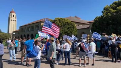 Pro-Israel and Pro-Palestinian groups host dueling rallies on Stanford's campus