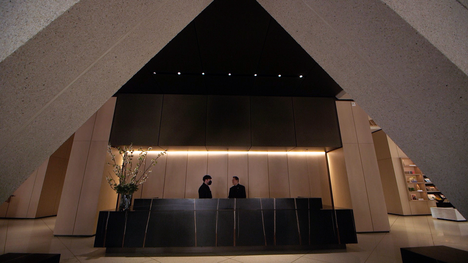 The lobby of the Transamerica Pyramid.