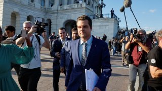 U.S. Rep. Matt Gaetz (R-FL) walks away from the U.S. Capitol after his motion to vacate the chair of House Speaker Kevin McCarthy (R-CA) and end McCarthy’s continued leadership succeeded by a vote of 216-210, outside the U.S. Capitol in Washington, October 3, 2023.