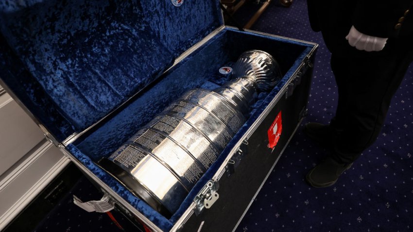 WASHINGTON, DC – MARCH 6, 2024: The case that holds and protects the Stanley Cup is opened in the office of House Majority Whip Tom Emmer (not pictured) during a visit at Capitol Hill on March 6, 2024 in Washington, D.C. (Photo by John McCreary/NHLI via Getty Images)