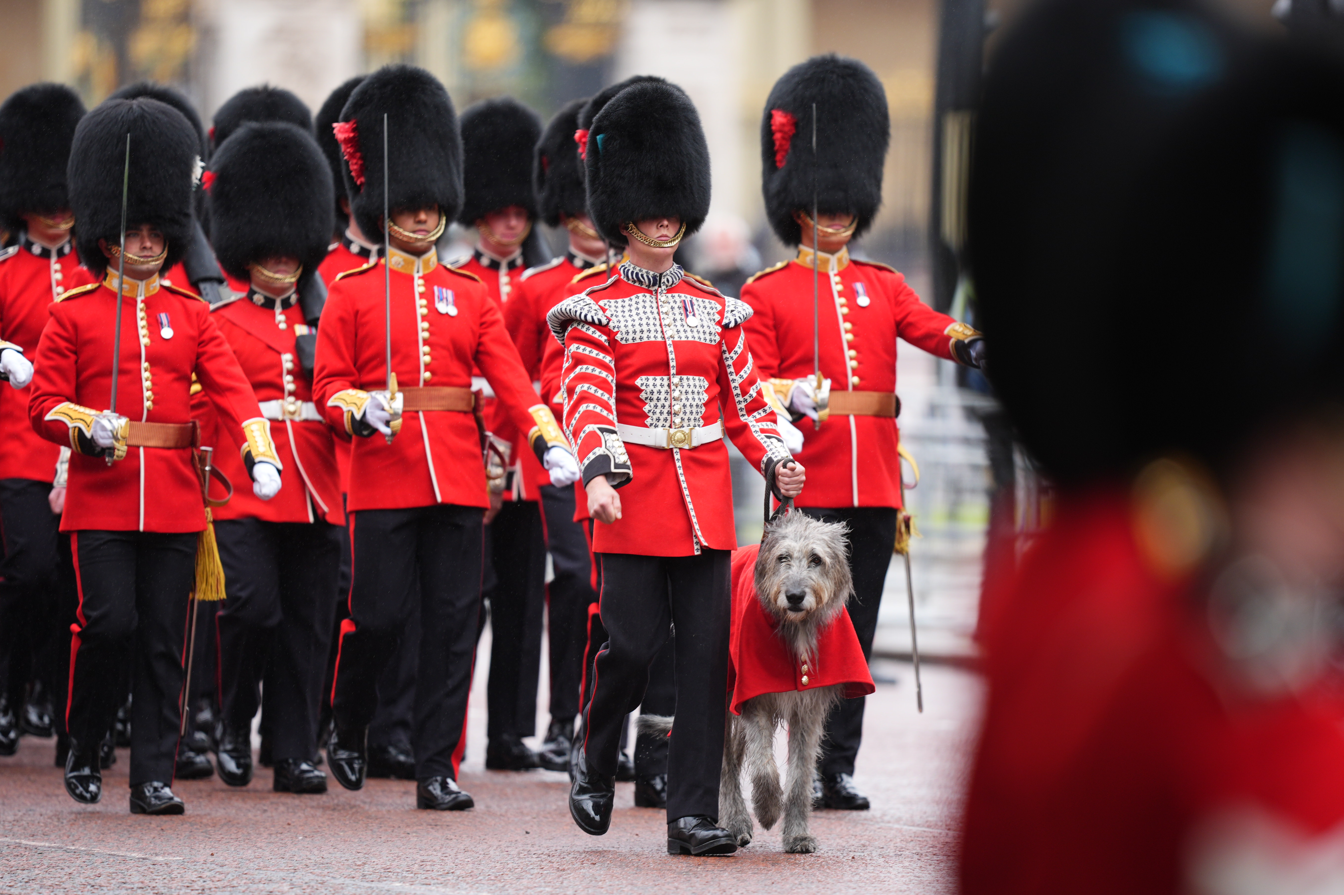 Members of the Irish Guards march along The Mall towards Horse Guards Parade, central London, during the celebrations for King Charles III’s official birthday. Picture date: Saturday June 15, 2024.