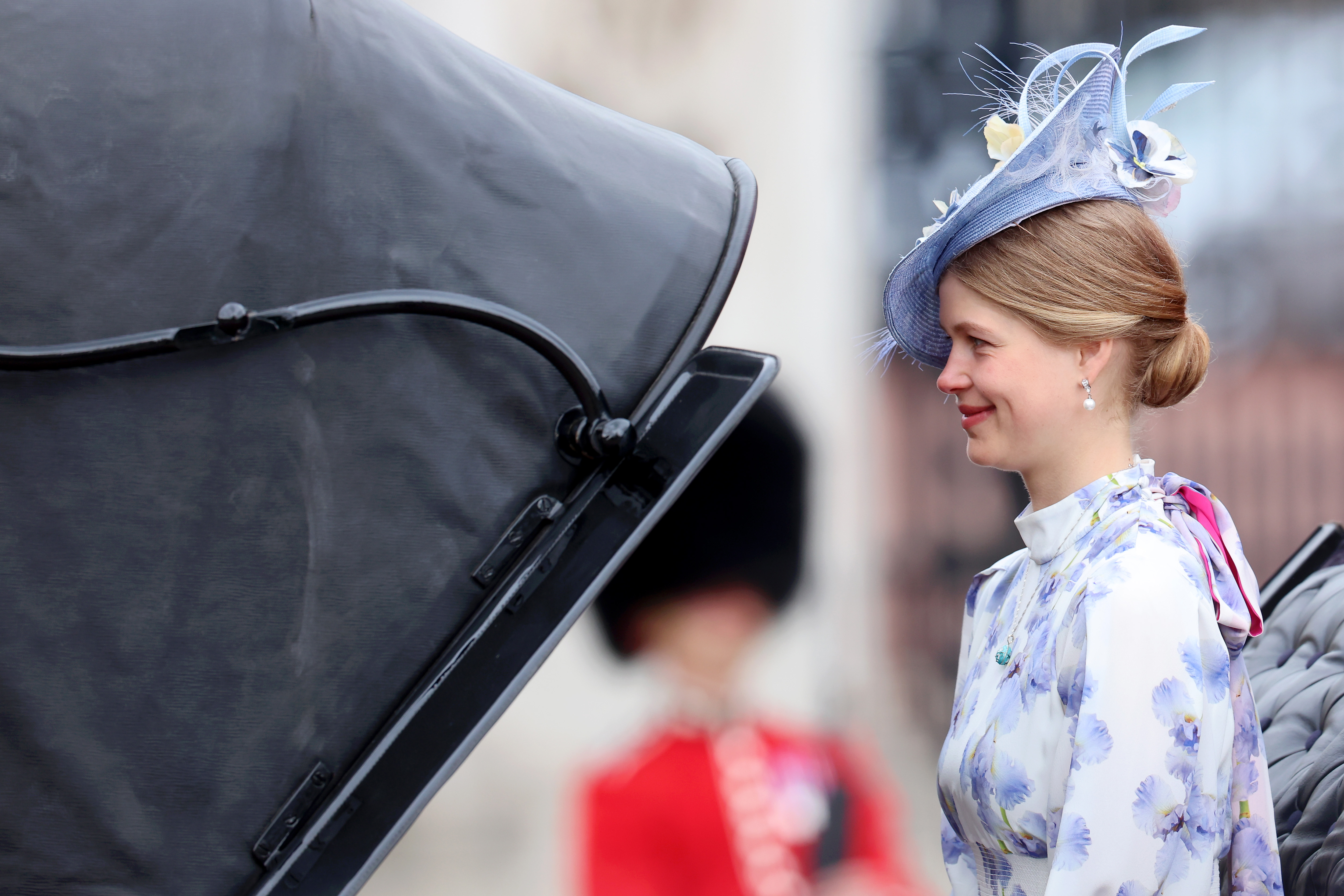 Lady Louise Windsor during Trooping the Colour at Buckingham Palace on June 15, 2024 in London, England. Trooping the Colour is a ceremonial parade celebrating the official birthday of the British Monarch. The event features over 1,400 soldiers and officers, accompanied by 200 horses. More than 400 musicians from ten different bands and Corps of Drums march and perform in perfect harmony.