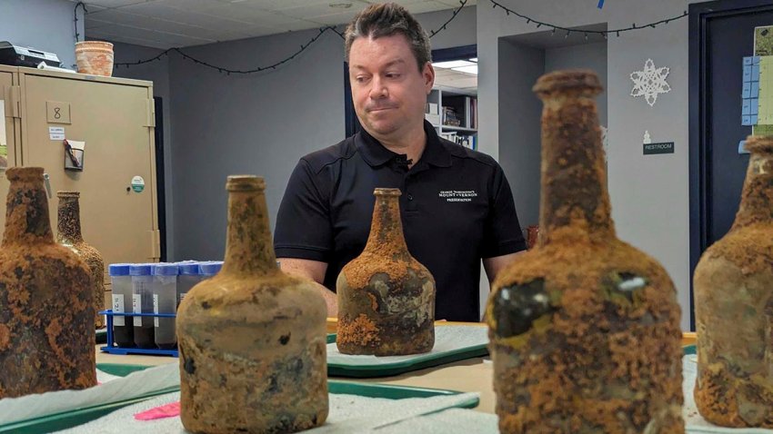 Archeologist Jason Boroughs discusses artifacts found underneath George Washington's residence in Mount Vernon, Va., Monday, June 17, 2024.