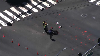 Authorities investigate a crash involving a motorcyclist in San Jose.