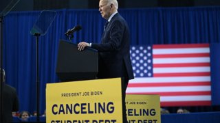 US President Joe Biden speaks about student loan debt relief at Madison Area Technical College in Madison, Wisconsin, April 8, 2024.
