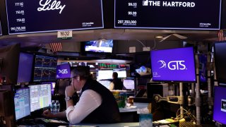 Traders work on the floor of the New York Stock Exchange during afternoon trading on April 09, 2024 in New York City.
