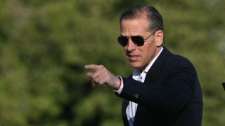 Hunter Biden, son of US President Joe Biden, walks upon arrival at Fort Lesley J. McNair in Washington, DC, on July 1, 2024.