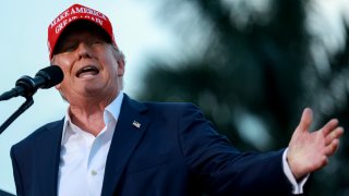 Former President Donald Trump speaks during his campaign rally at the Trump National Doral Golf Club on July 09, 2024 in Doral, Florida.