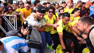 Fans of Colombia and Argentina the CONMEBOL Copa America 2024 Final match between Argentina and Colombia at Hard Rock Stadium on July 14, 2024 in Miami Gardens, Florida.