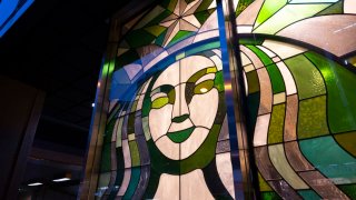 Starbucks glass art on a store in Tokyo.