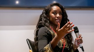 Washington Post Editor Karen Attiah leads a discussion on Saudi hacking techniques at the Oslo Freedom Forum 2019 on May 28, 2019 in Oslo, Norway.