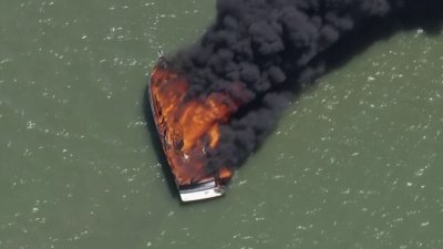 Watch: Boat on fire in San Francisco Bay