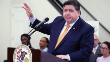 Illinois Gov. J.B. Pritzker speaks to the media on June 25, 2024, in Chicago.