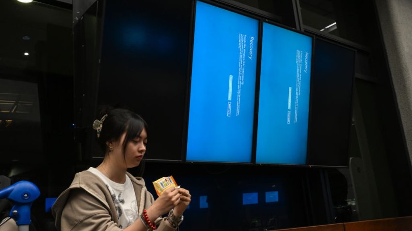 SAN FRANCISCO, CALIFORNIA – JULY 19: An information monitor is seen at the United Airlines check-in counter as the flights canceled due to major Microsoft IT outage, at San Francisco International Airport (SFO) in San Francisco, California, United States on July 19, 2024. Airports, airlines, media outlets, stock exchange, booking and check-in services affected by shock all around the continent. (Photo by Tayfun Coskun/Anadolu via Getty Images)