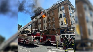 Firefighters at the scene of a structure fire in San Francisco. (July 8, 2024)