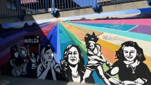 A mural at Thousand Oaks Elementary School in Berkeley depicts several women with historic impact, including Vice President Kamala Harris, who attended Thousand Oaks as a student. NBC Bay Area Photo/ Alyssa Goard.