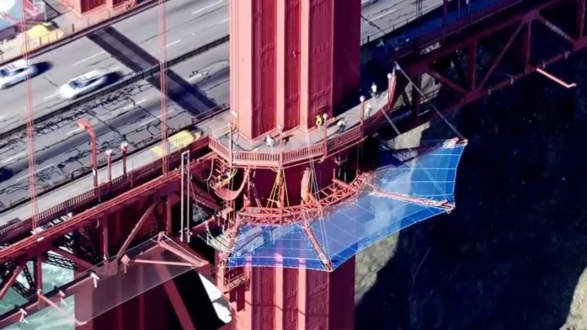 Part of the Golden Gate Bridge suicide net around one of the towers.