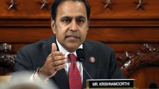 Rep. Raja Krishnamoorthi, D-Ill., questions witnesses during a House Intelligence Committee impeachment inquiry hearing in Washington, D.C., U.S., on Tuesday, Nov. 19, 2019.