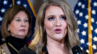 Jenna Ellis, right, and Sydney Powell, attorneys for President Donald Trump, conduct a news conference at the Republican National Committee on lawsuits regarding the outcome of the 2020 presidential election on Thursday, November 19, 2020.