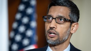 CEO of Alphabet and Google Sundar Pichai meets Polish Prime Minister at the Chancellery in Warsaw, Poland on March 29, 2022.