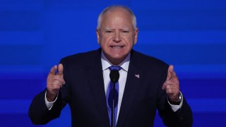 U.S. Democratic vice presidential nominee Minnesota Governor Tim Walz speaks on Day 3 of the Democratic National Convention (DNC) at the United Center, in Chicago, Illinois, U.S., August 21, 2024. 