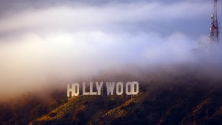 The Hollywood sign is viewed during a clearing storm.